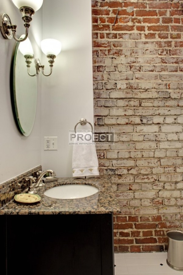 Кирпич в интерьере ванной комнаты (35 фото)